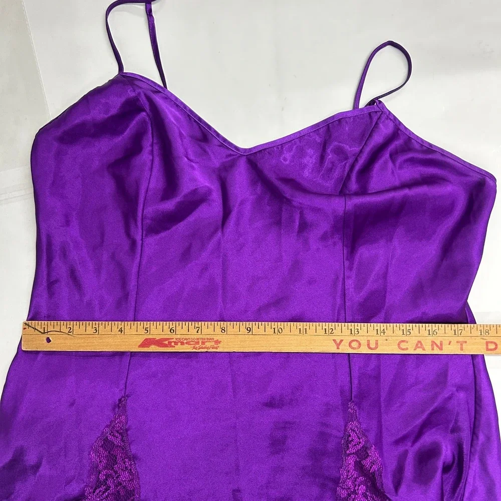 Victoria Secret Gold Label Satin Lace Trim Chemise Large Purple Vintage Coquette